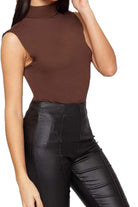 Polo Neck Plain Vest Turtle Top Tops WearAll Dark Brown 8-10