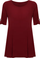 Womens Scoop Neck Flared Ladies Plain Tops Tops WearAll Wine 14