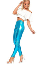 Shiny Metallic Print High Waisted Disco Leggings Leggings WearAll