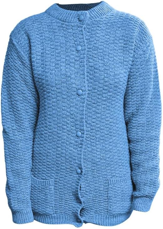 Women's Knitted Winter Cardigan Long Sleeve Warmth with Crew Neck & Ribbed Knit Cardigan WearAll Blue 8-10