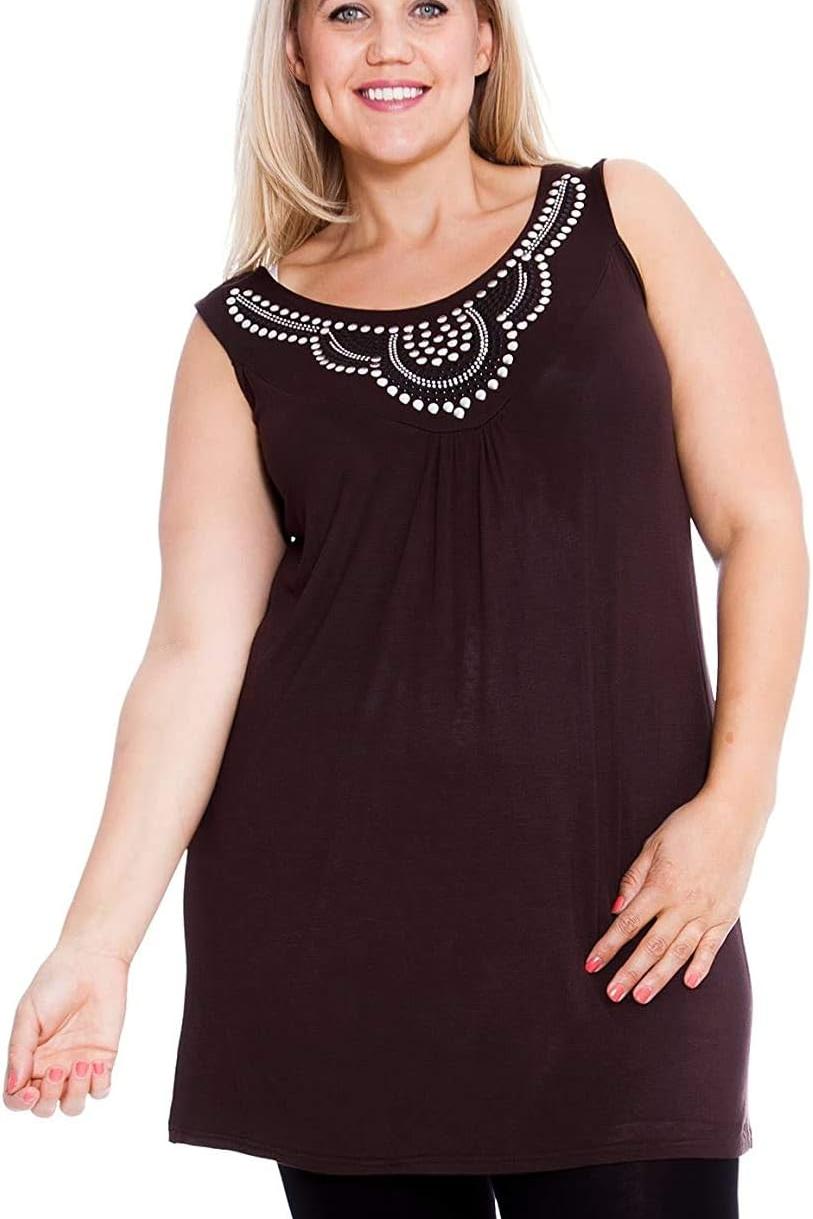 Stud Stretch Scoop Neck Top Tops WearAll Black 14