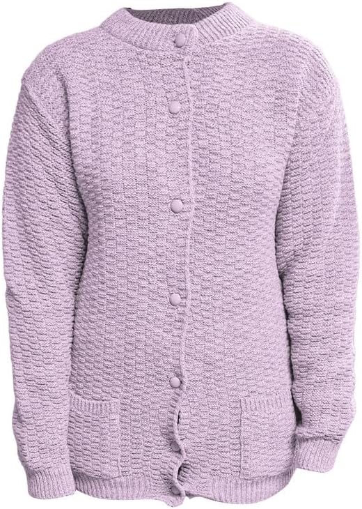 Women's Knitted Winter Cardigan Long Sleeve Warmth with Crew Neck & Ribbed Knit Cardigan WearAll Pink 8-10