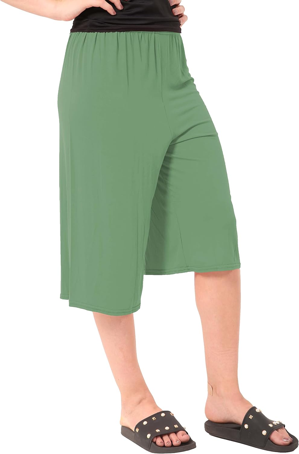Plain Viscose Culottes Shorts WearAll Khaki 8-10
