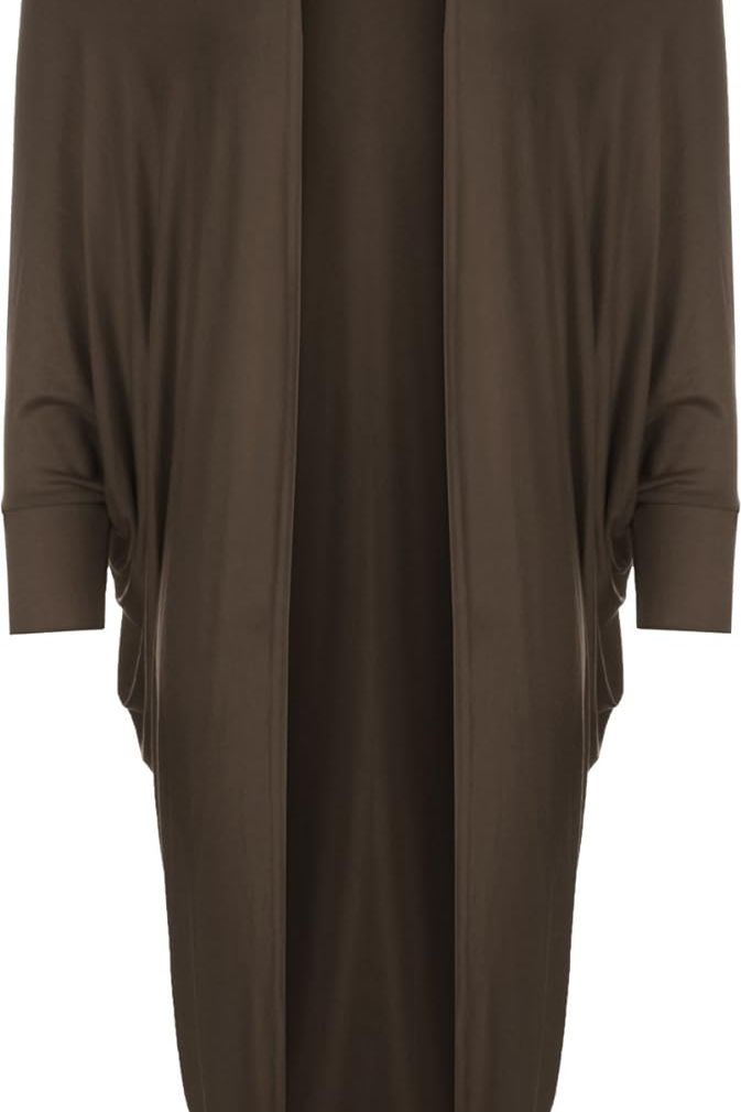 Plus Size Batwing Long Open Cardigan Top Maxi Cardigan WearAll Dark brown 16-18