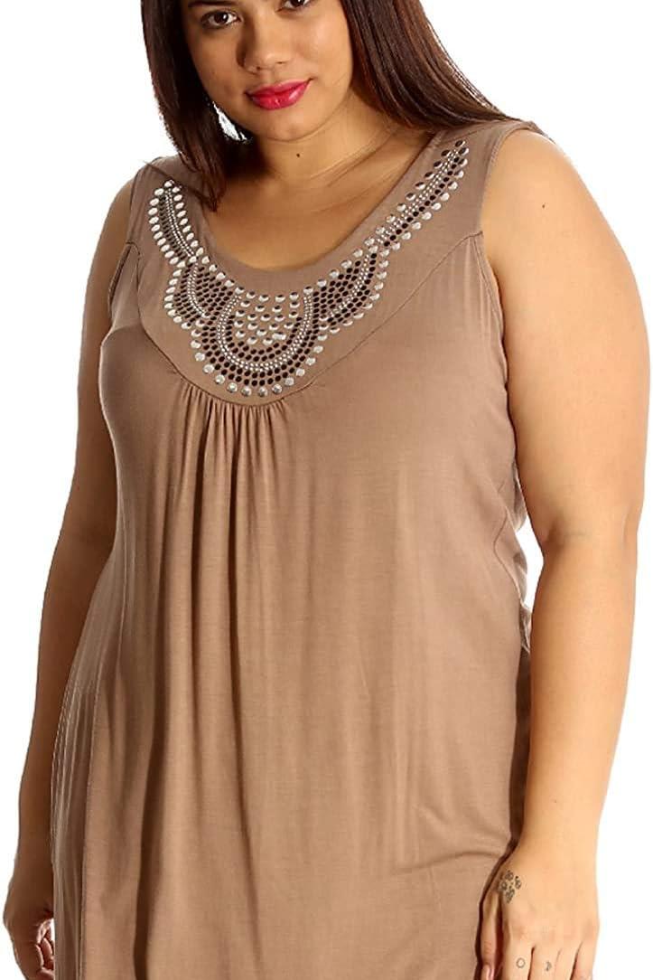 Stud Stretch Scoop Neck Top Tops WearAll Mocha 14
