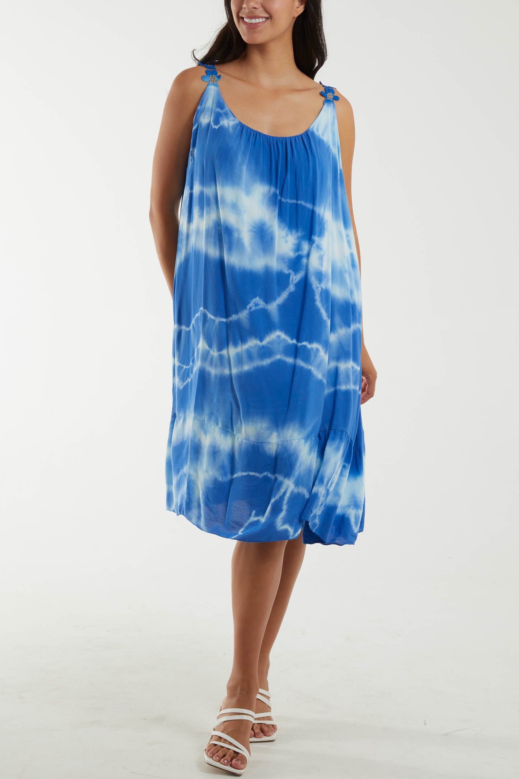 Tie Dye Swing Dress Dresses WearAll Royal Blue One Size