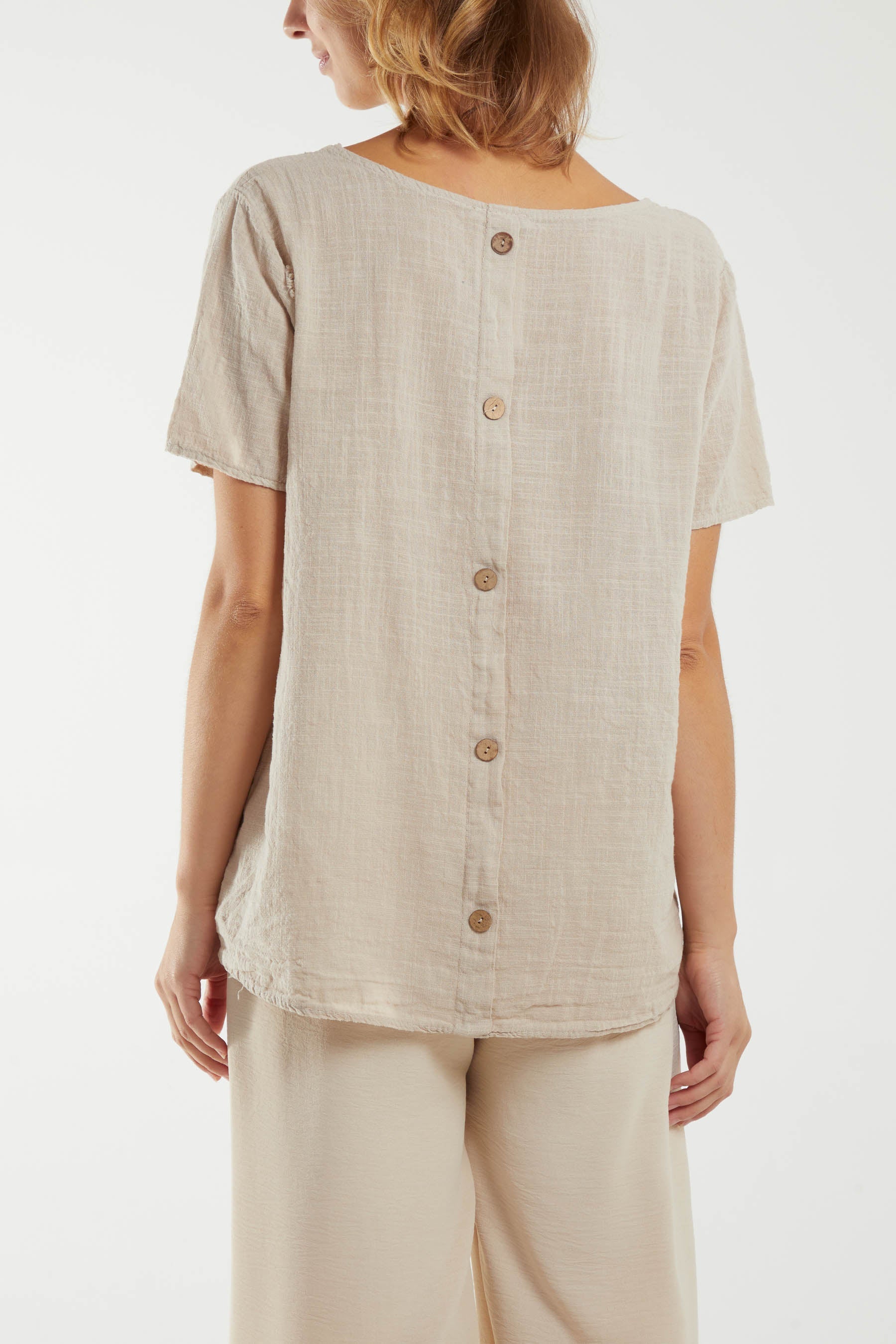 Round Neck Button Back Top Tops WearAll