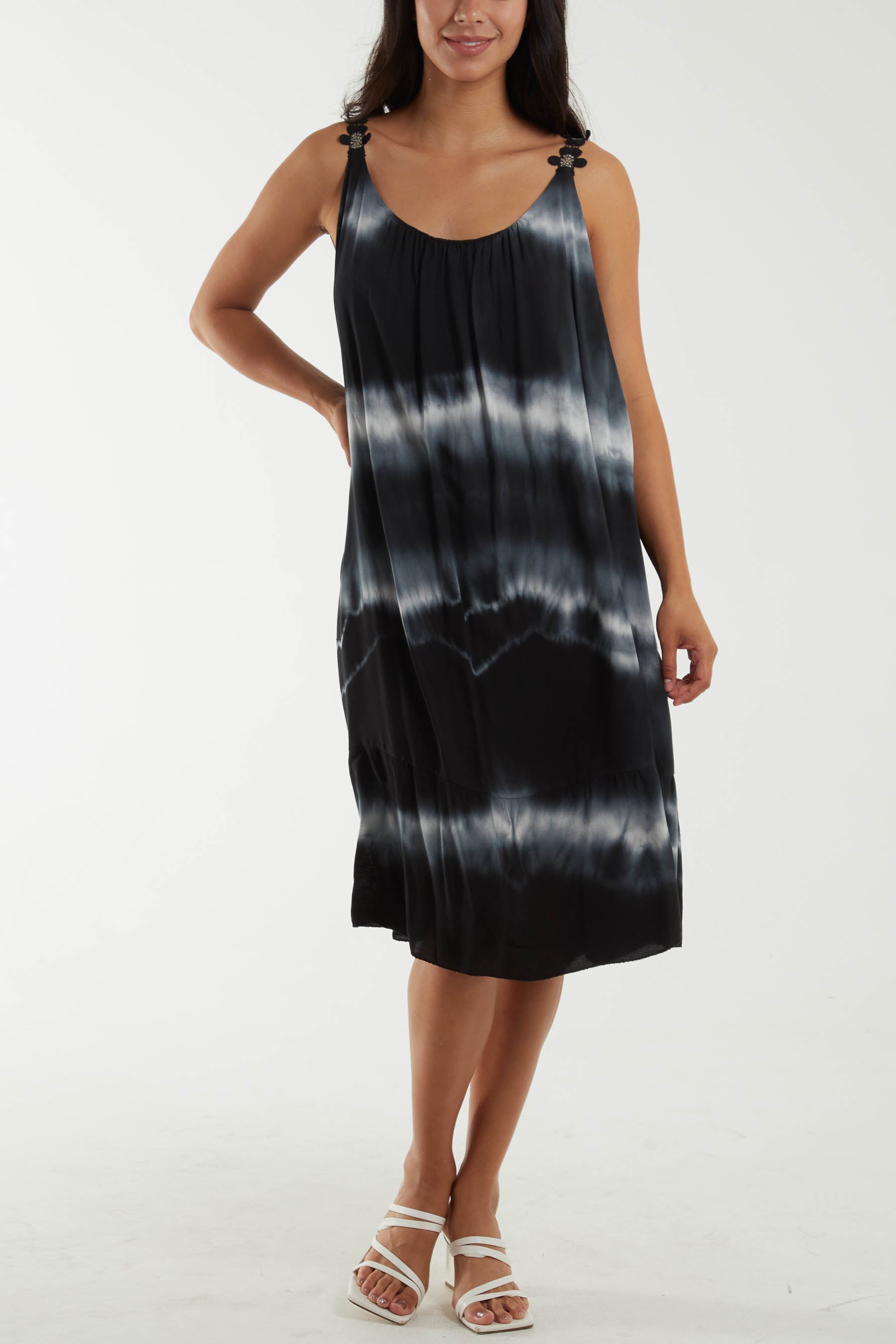 Tie Dye Swing Dress Dresses WearAll Black One Size