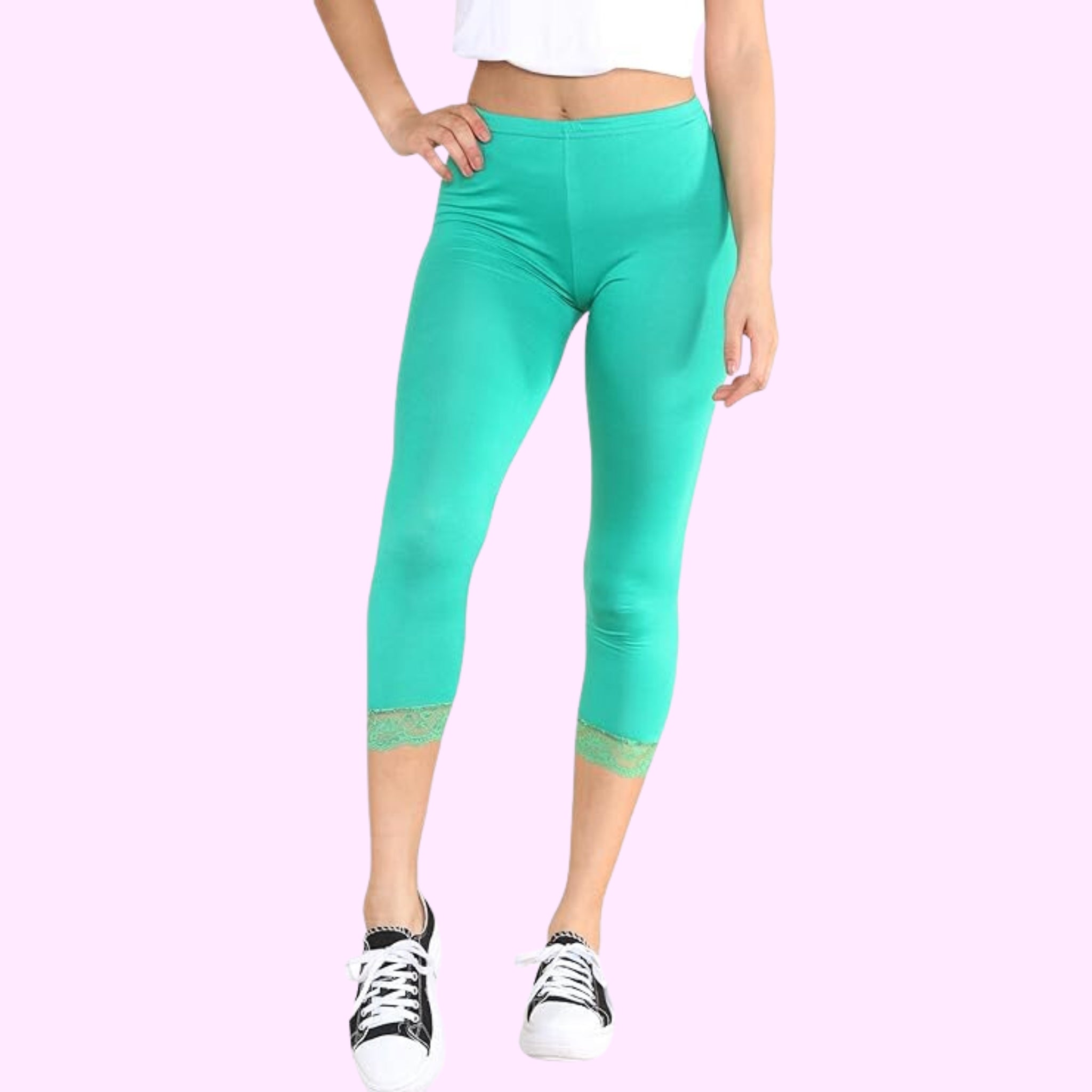Capri 3/4 Lace Trim Leggings Leggings WearAll Jade Green 8-10