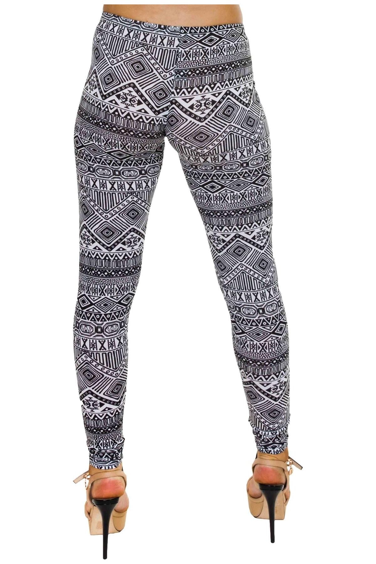 Black White Aztec Small Print Leggings Leggings WearAll