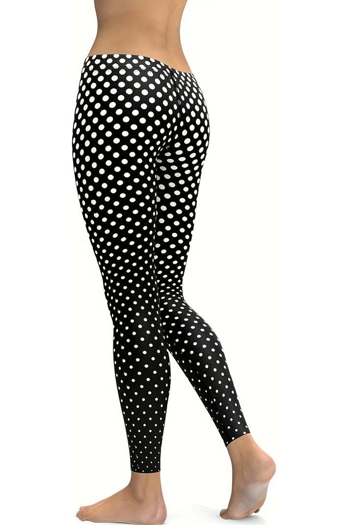 Black Polka Dot White Spot Leggings Leggings WearAll
