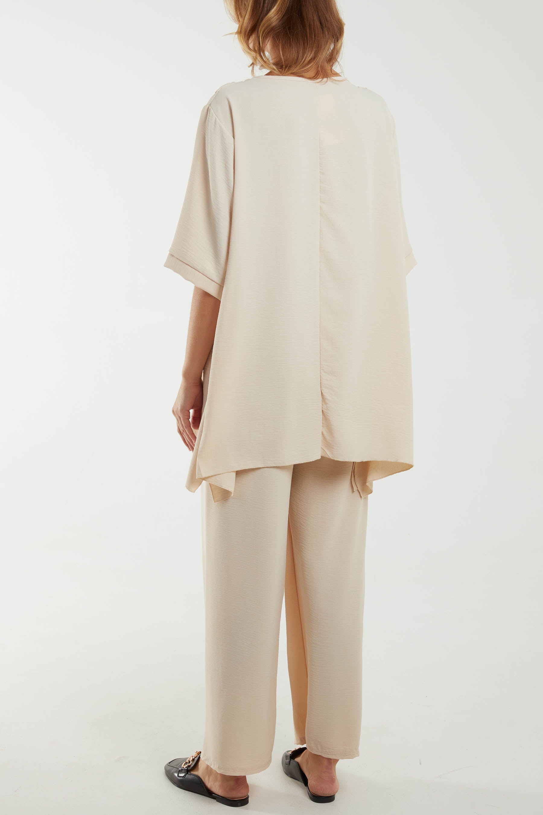 Draped Neck Drawstring Waist Trouser Set Co-Ords WearAll