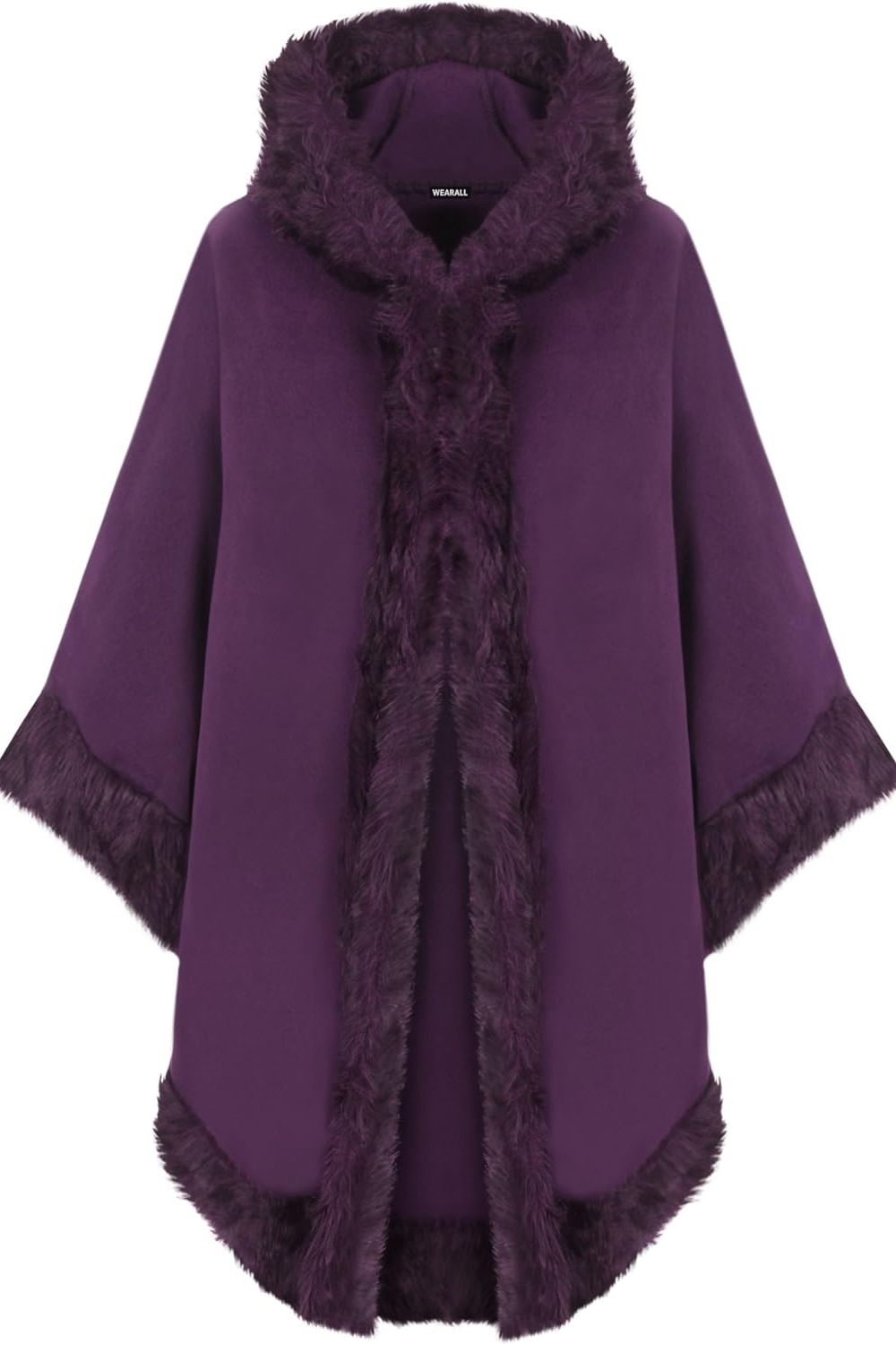 Faux Fur Trim Hood Cape Tops WearAll Purple One Size