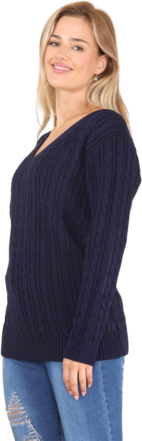 Cable Knitted V-Neck Sweater Top Tops WearAll