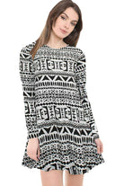 Big Aztec Print Long Sleeve Swing Dress Top Dress WearAll Big Aztec 8-10