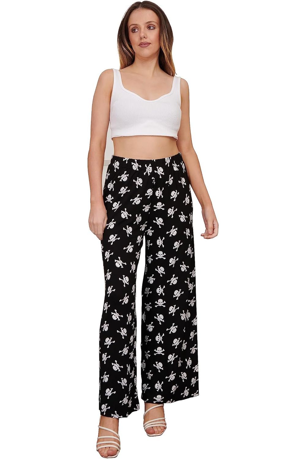 Skull Bones Print Palazzo Trouser Palazzo WearAll
