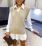 Plus Size Cable Knit Tank Top Jumper WearAll Stone 20-22