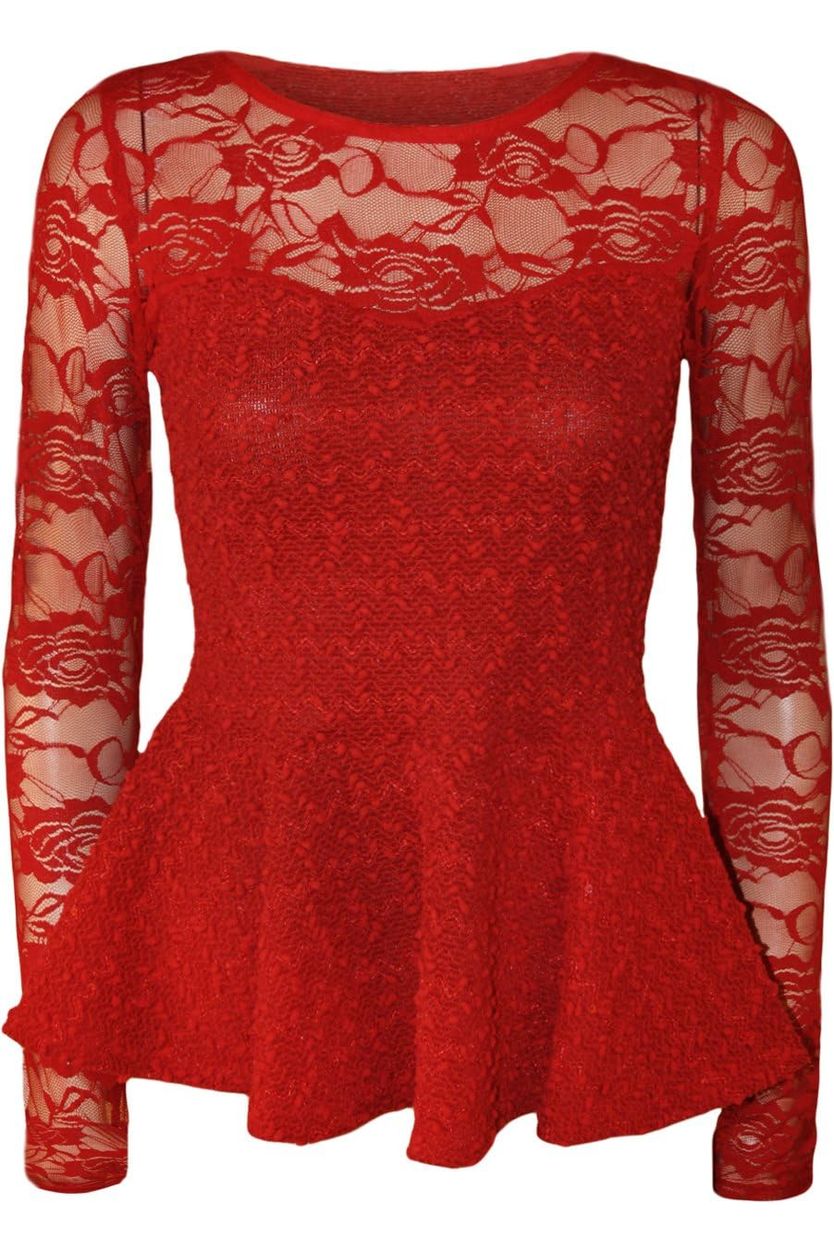 Peplum Popcorn Lace Sequin Top Tops WearAll Red 8-10