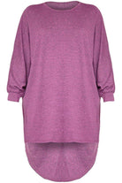Plus Size Plain Batwing Dip Hem Baggy Top Tops WearAll Magenta 16-18