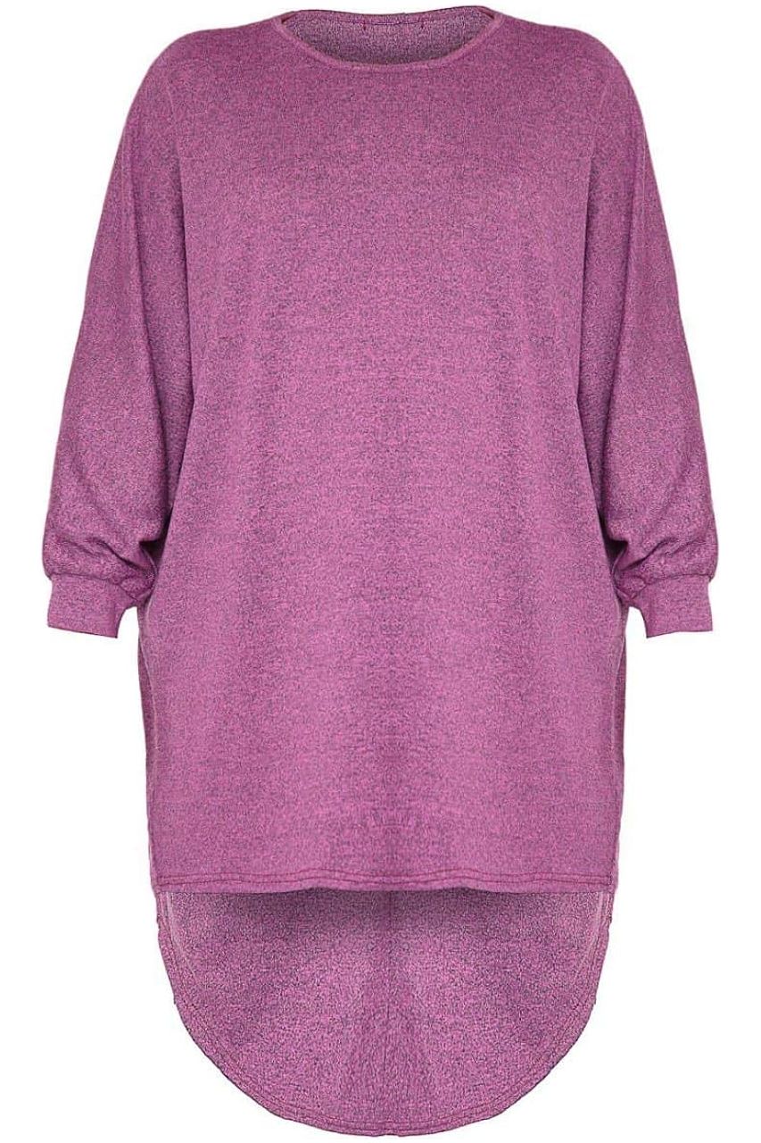 Plus Size Plain Batwing Dip Hem Baggy Top Tops WearAll Magenta 16-18