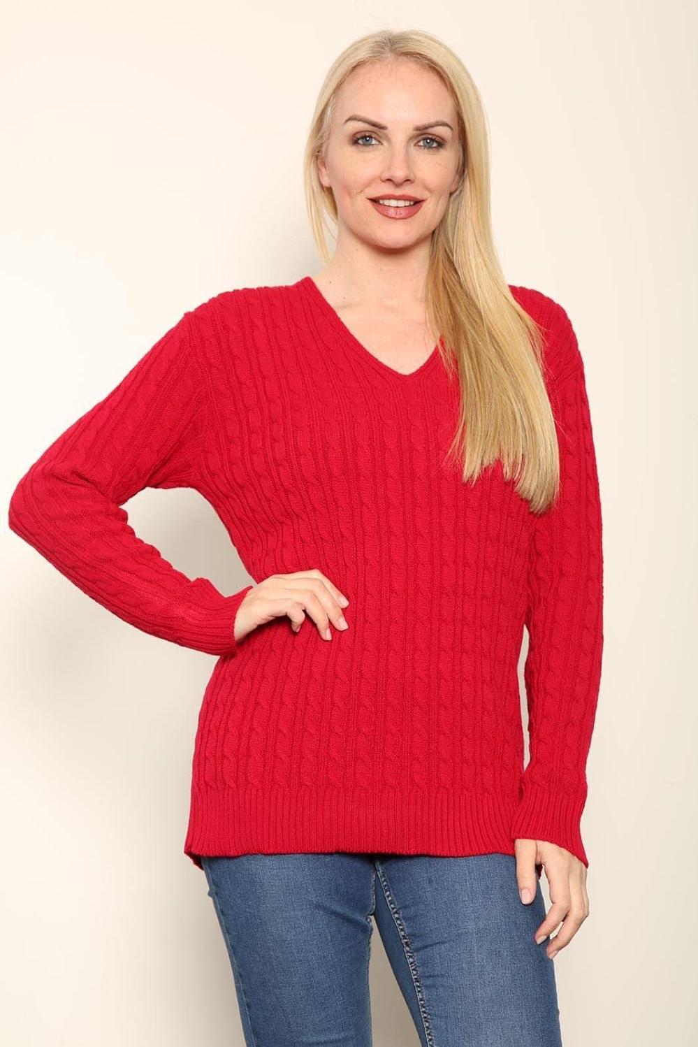 Cable Knitted V-Neck Sweater Top Tops WearAll