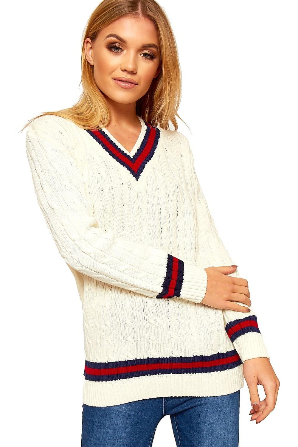Knitted Cable Cricket Jumper Long Top Tops WearAll Cream 8-10