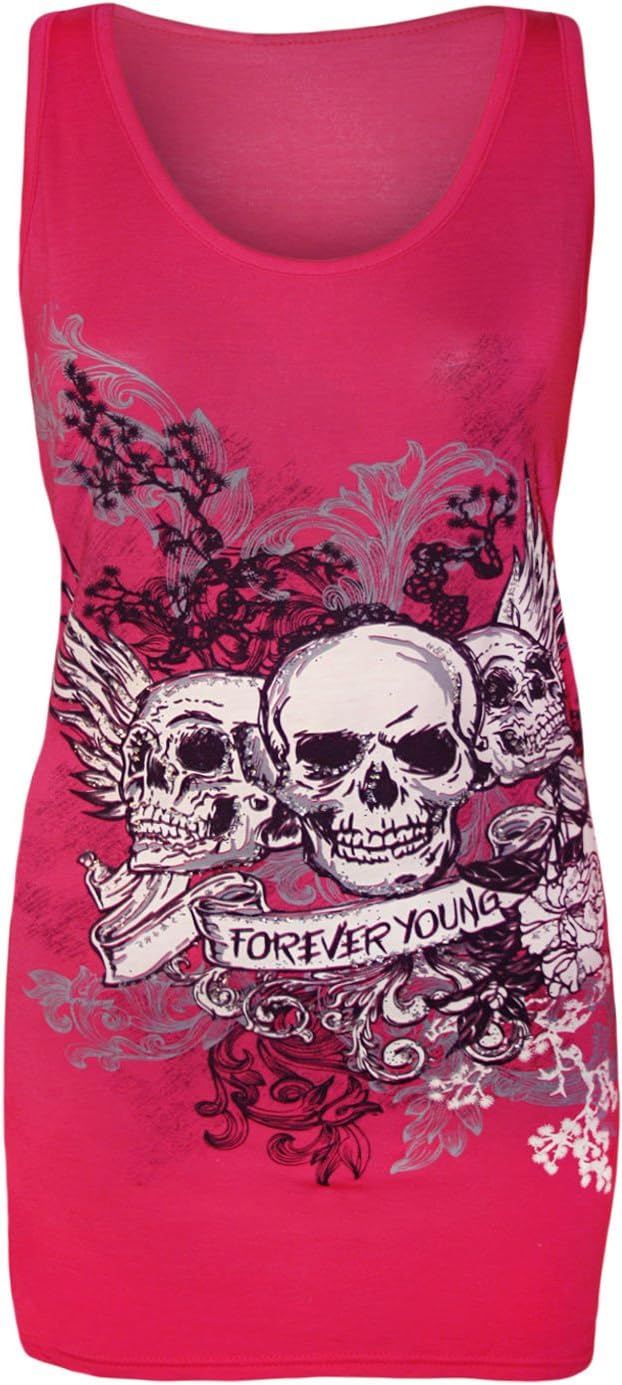 Forever Skull Print Vest Top Top WearAll Cerise 12-14