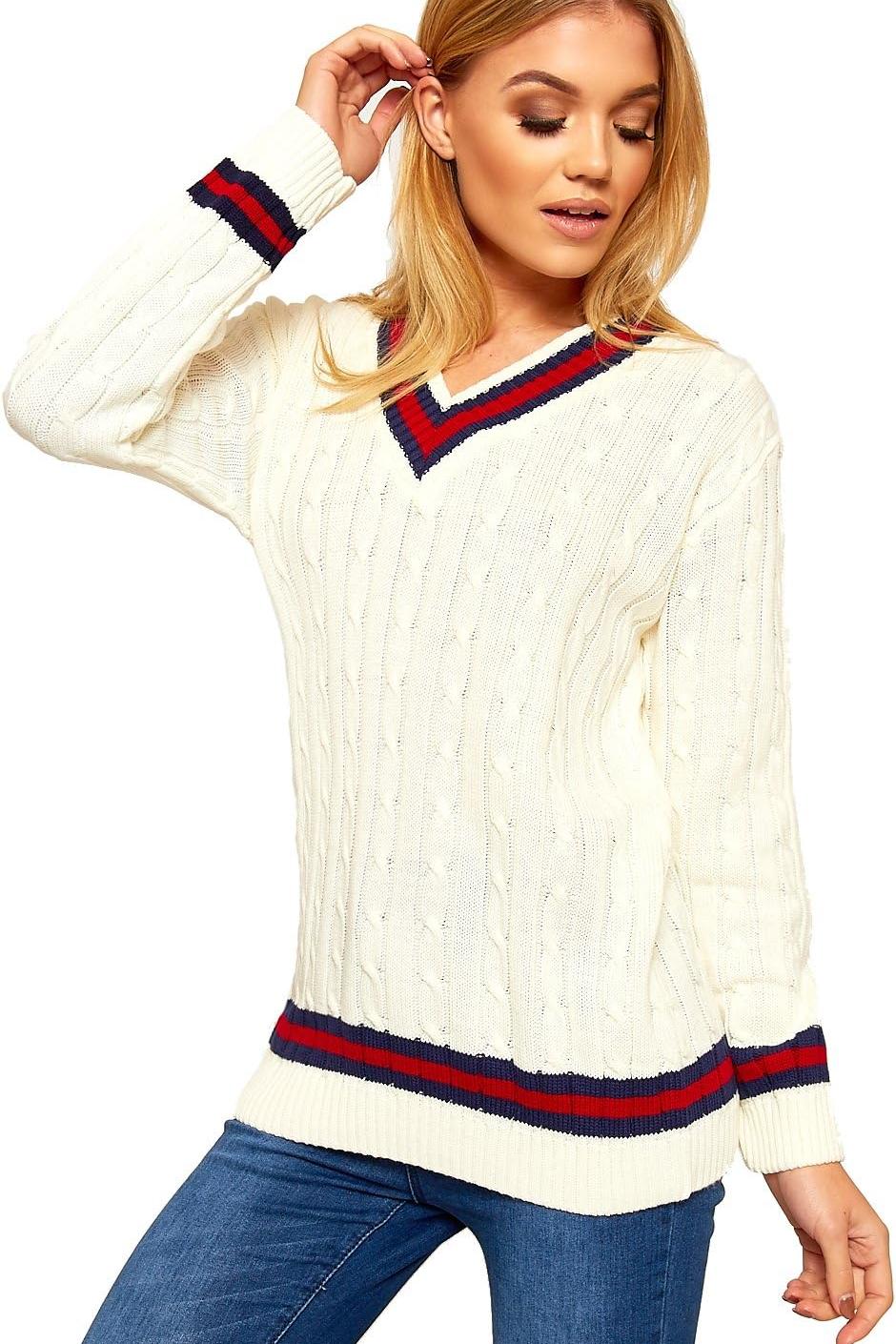 Cable Knitted Cricket Stripe Jumper Jumper WearAll