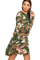 Plus Size Army Print Long Sleeve Swing Dress Top Dress WearAll