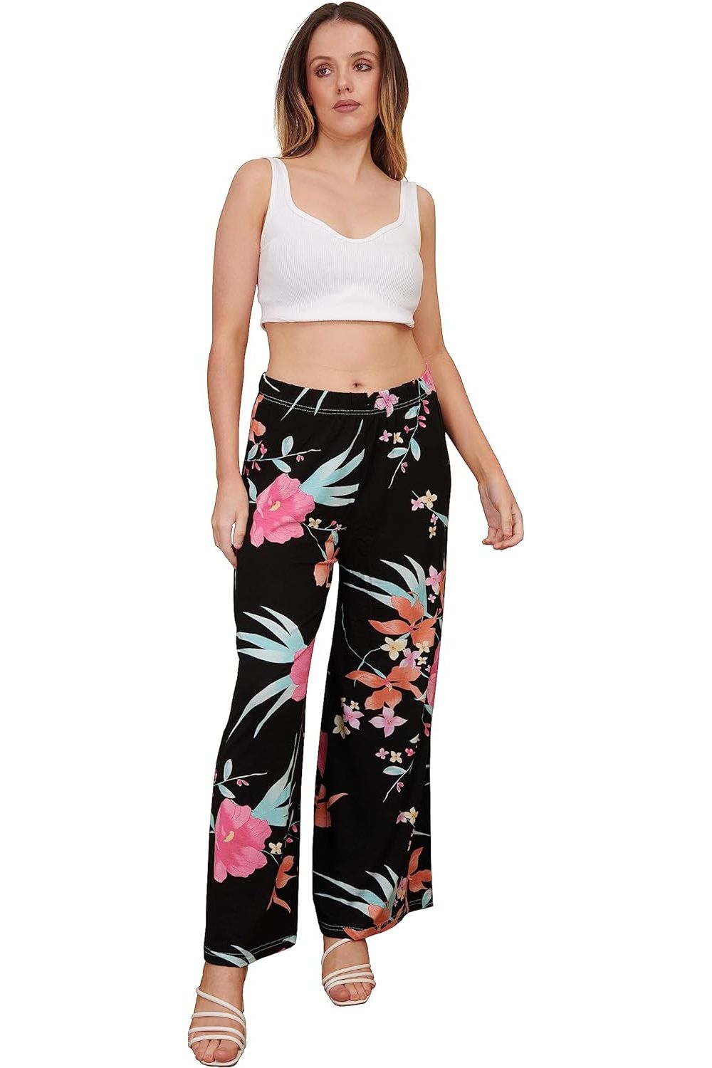 Cerise Aqua Floral Print Palazzo Trouser Palazzo WearAll Black 12-14