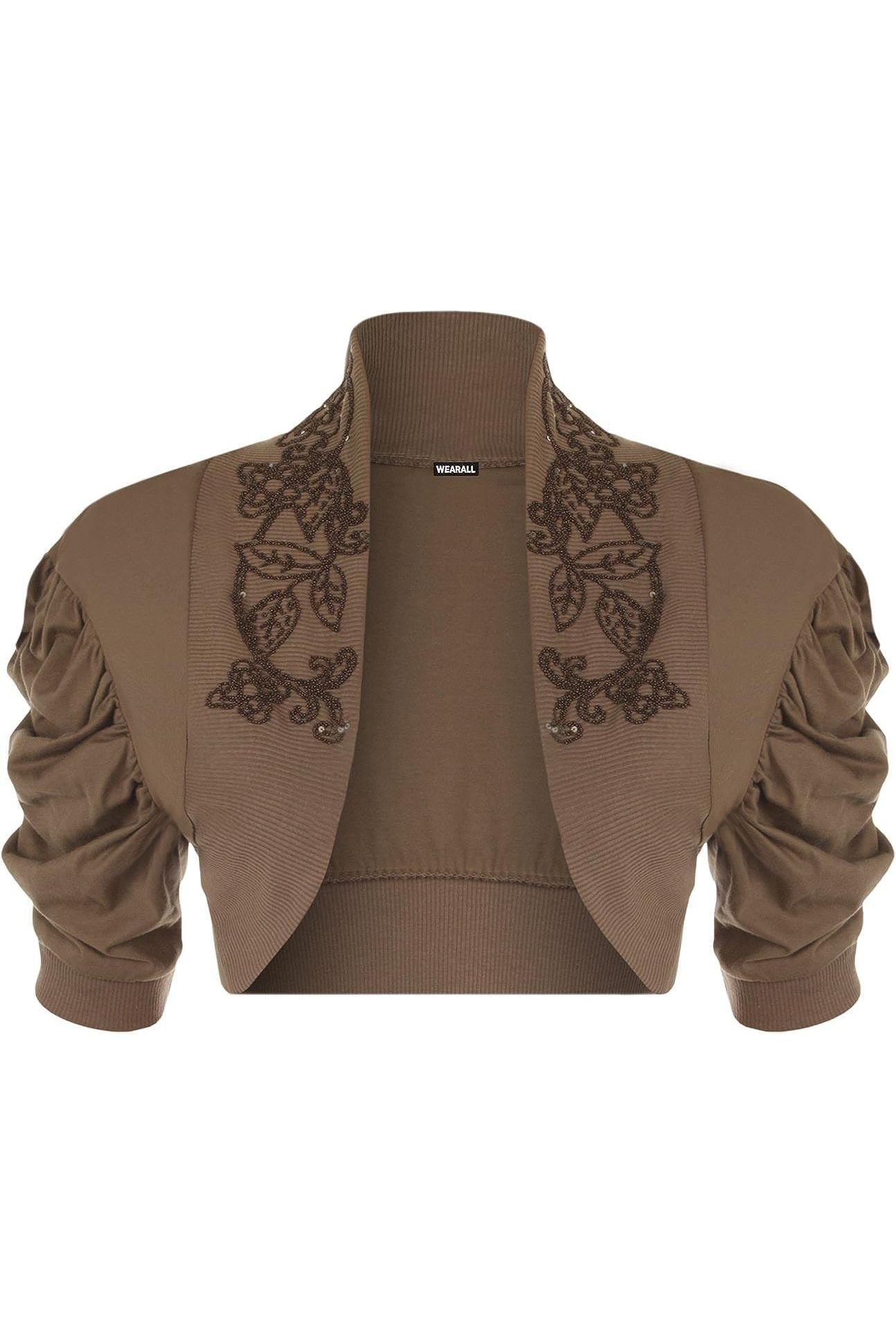 Puff Sleeve Beaded Shrug Tops WearAll Mocha 8-10