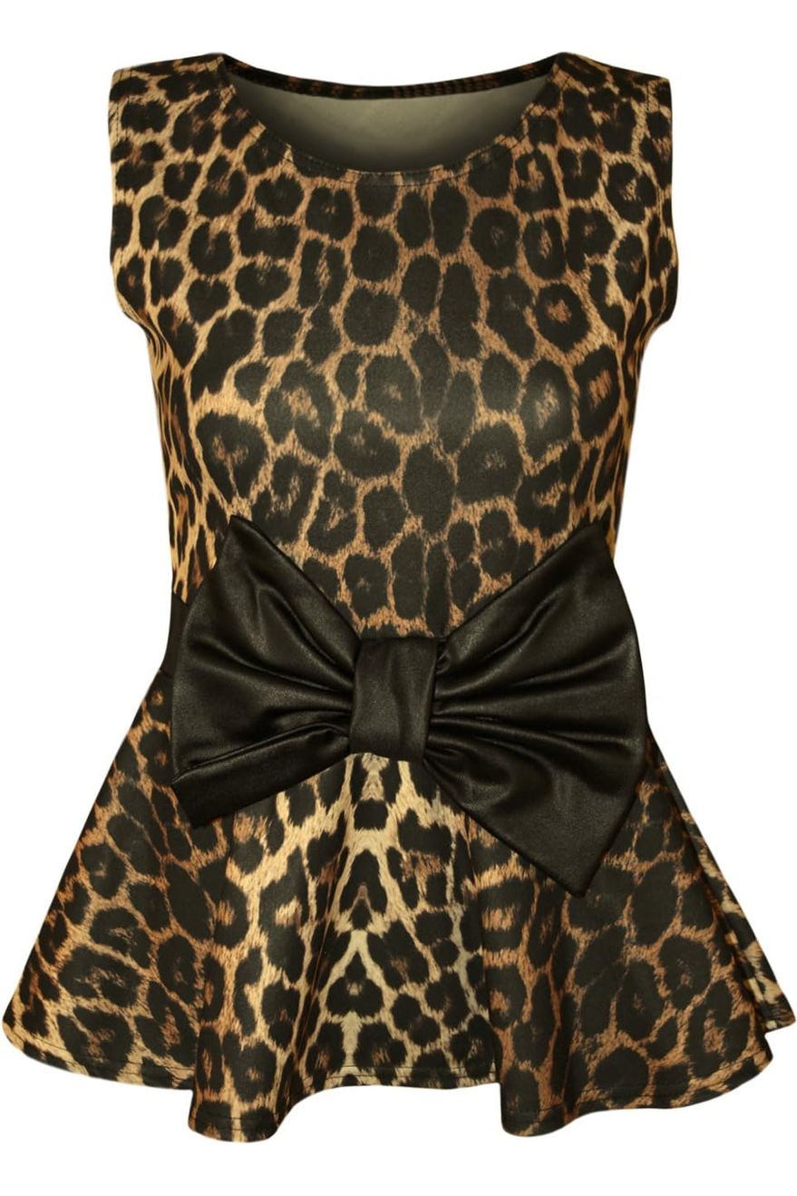 Leopard Animal Print Peplum Top Tops WearAll Brown 14