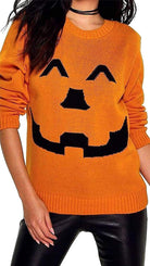 Knitted Halloween Winking Pumpkin Print Jumper Jumper WearAll Orange 8-10