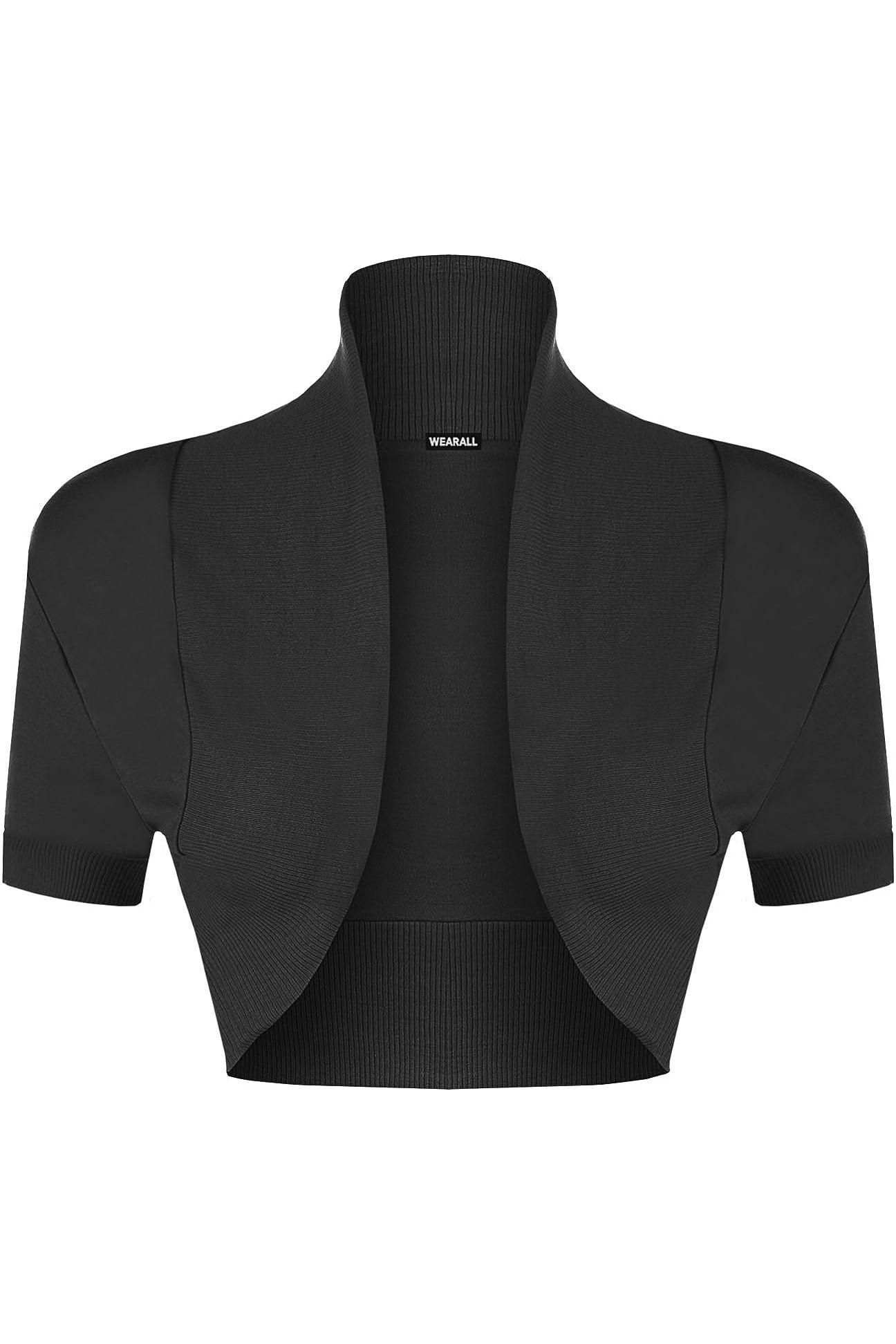 Short Sleeve Ribbed Bolero Shrug Tops WearAll Black 8-10