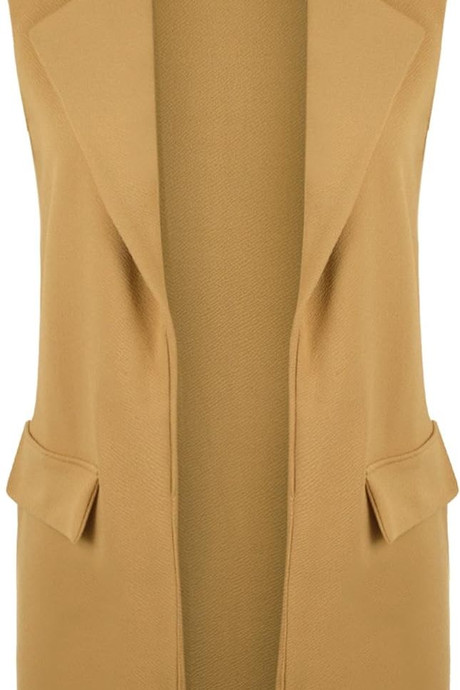 Crepe Open Long Waistcoat Pocket Top cardigan WearAll Camel 8