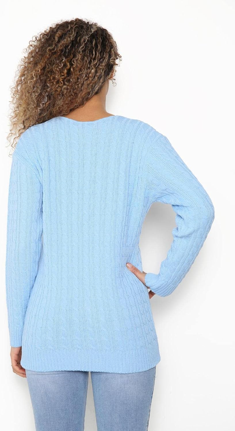Cable Knitted V-Neck Sweater Top Tops WearAll