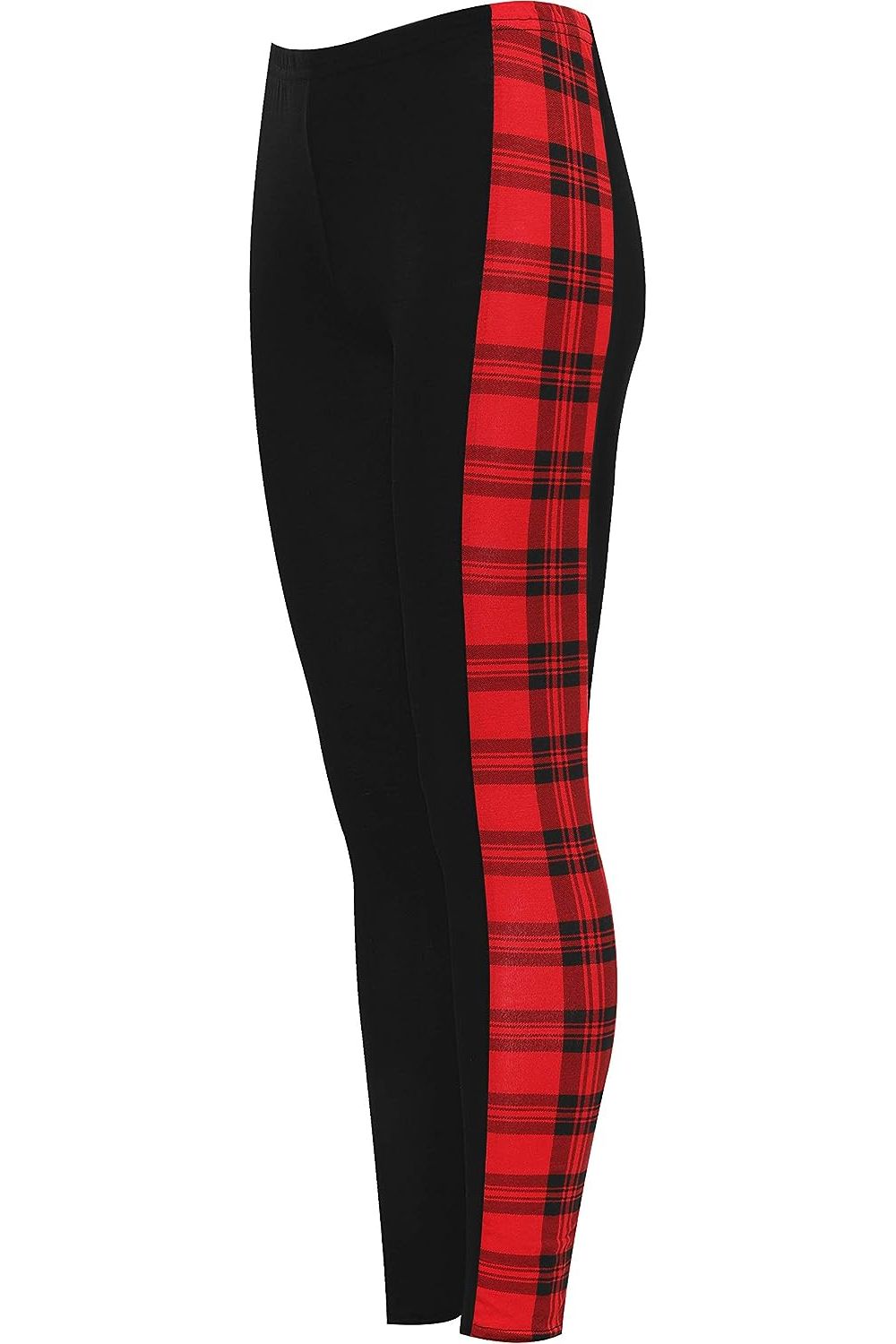 Plus Size Red Tartan Print Side Stripe High Waist Leggings Leggings WearAll 16-18 Red Tartan