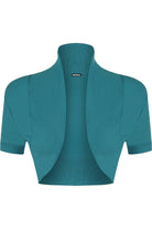 Short Sleeve Ribbed Bolero Shrug Tops WearAll Teal 8-10
