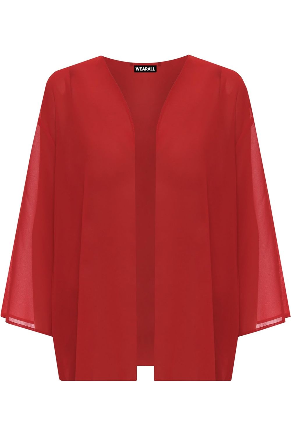 Plus Size Plain 3/4 Open Cardigan Top cardigan WearAll Red 16-18