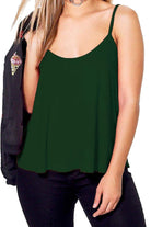 Cami Strappy Sleeveless Swing Vest Top Tops WearAll Dark Green 8-10