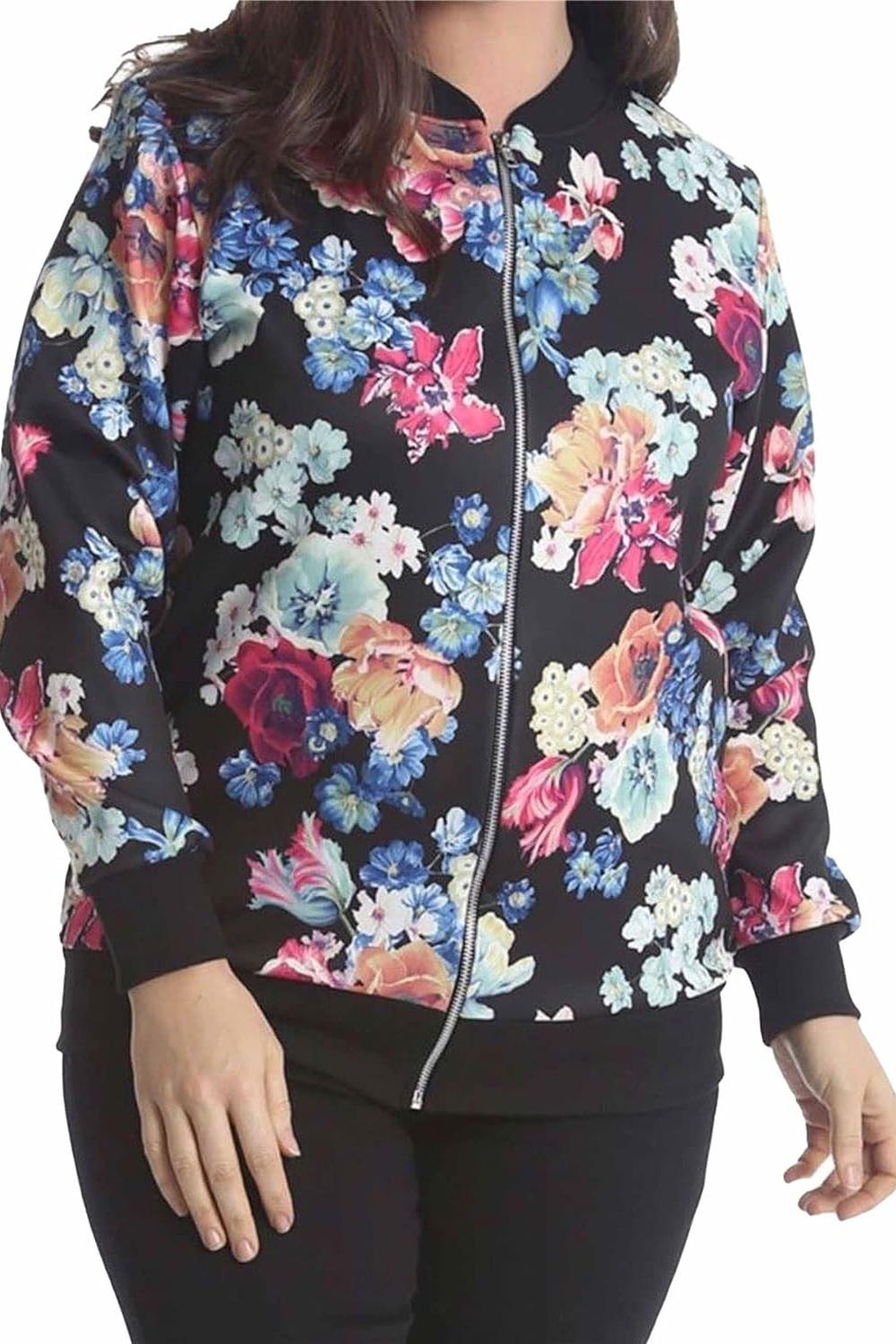 Floral Rose Print Bomber Jacket Jacket WearAll Black 14