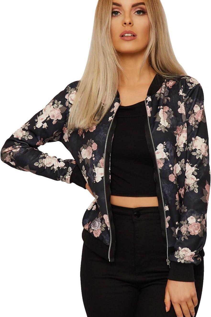 Plus Size Floral Bomber Jacket Rose Print Jacket WearAll Black 16-18