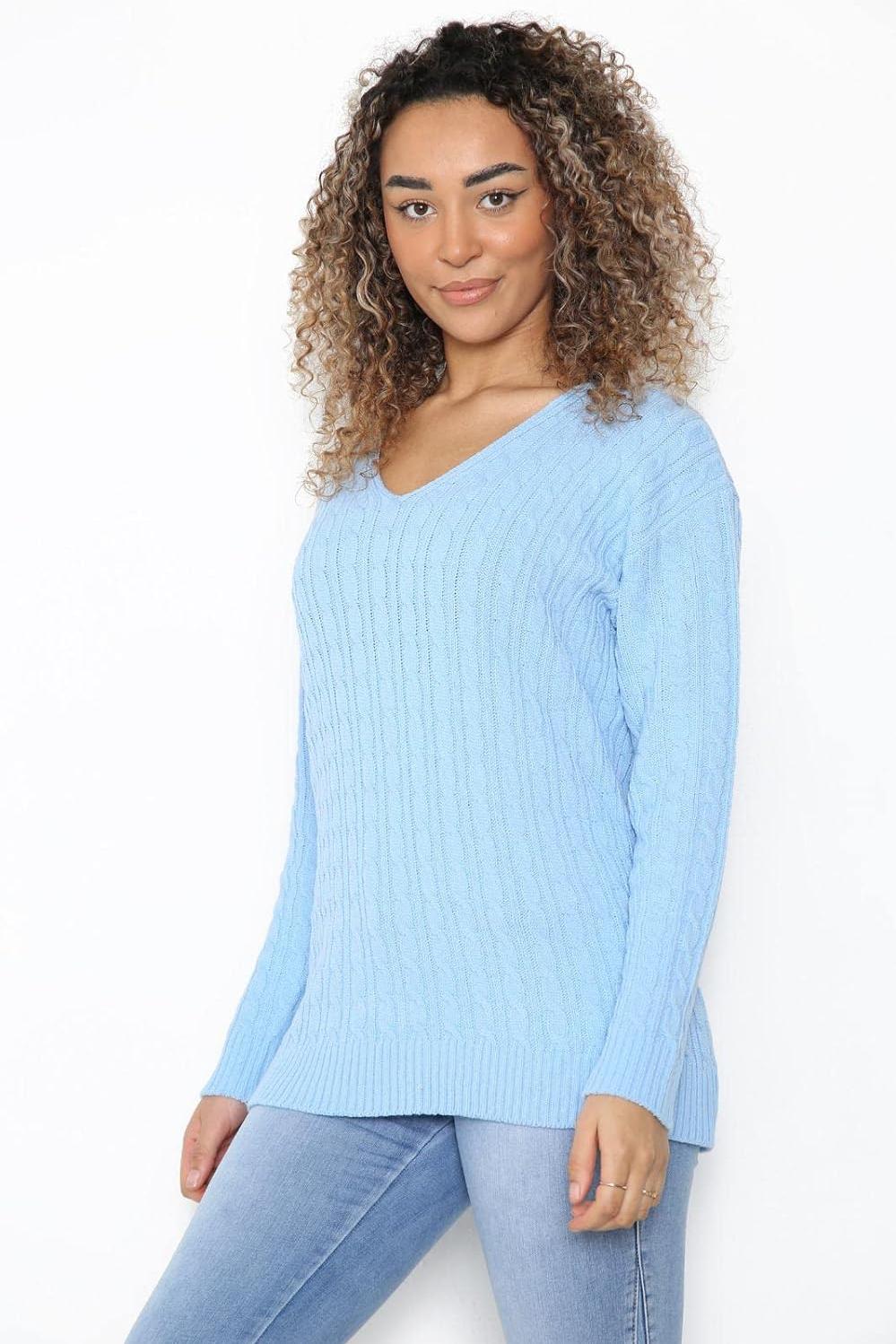 Cable Knitted V-Neck Sweater Top Tops WearAll