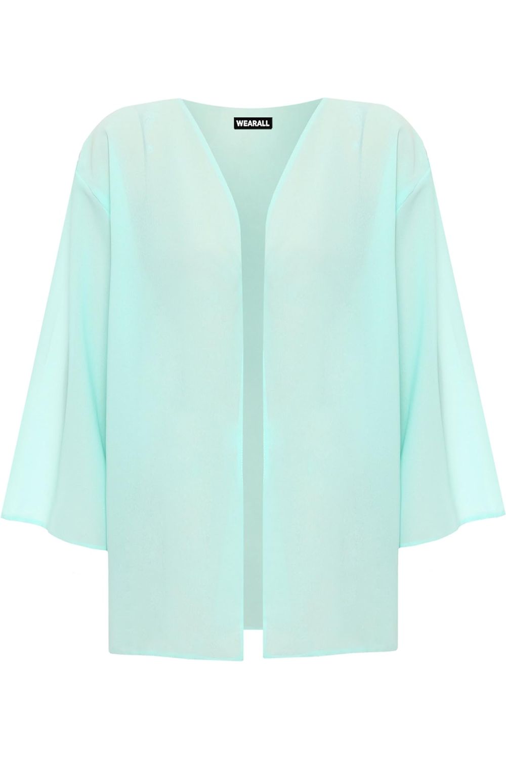 Plus Size Plain 3/4 Open Cardigan Top cardigan WearAll Mint Green 16-18