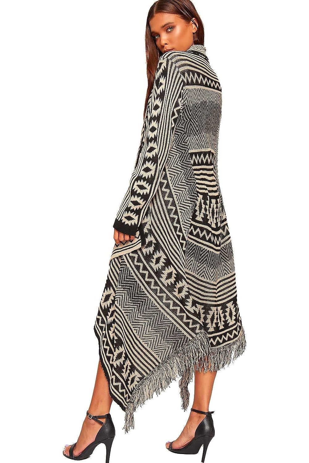 Aztec Knitted Tassle Long Cardigan Maxi Shawl Maxi Cardigan WearAll