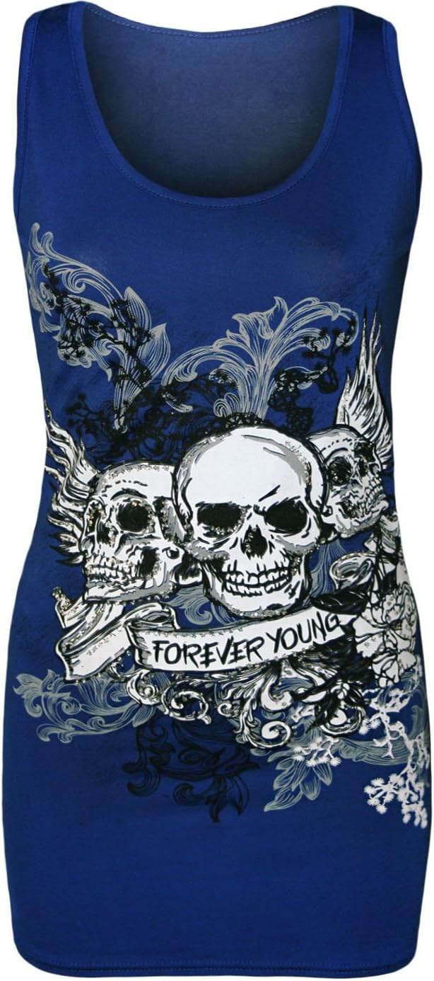 Forever Skull Print Vest Top Top WearAll Blue 12-14