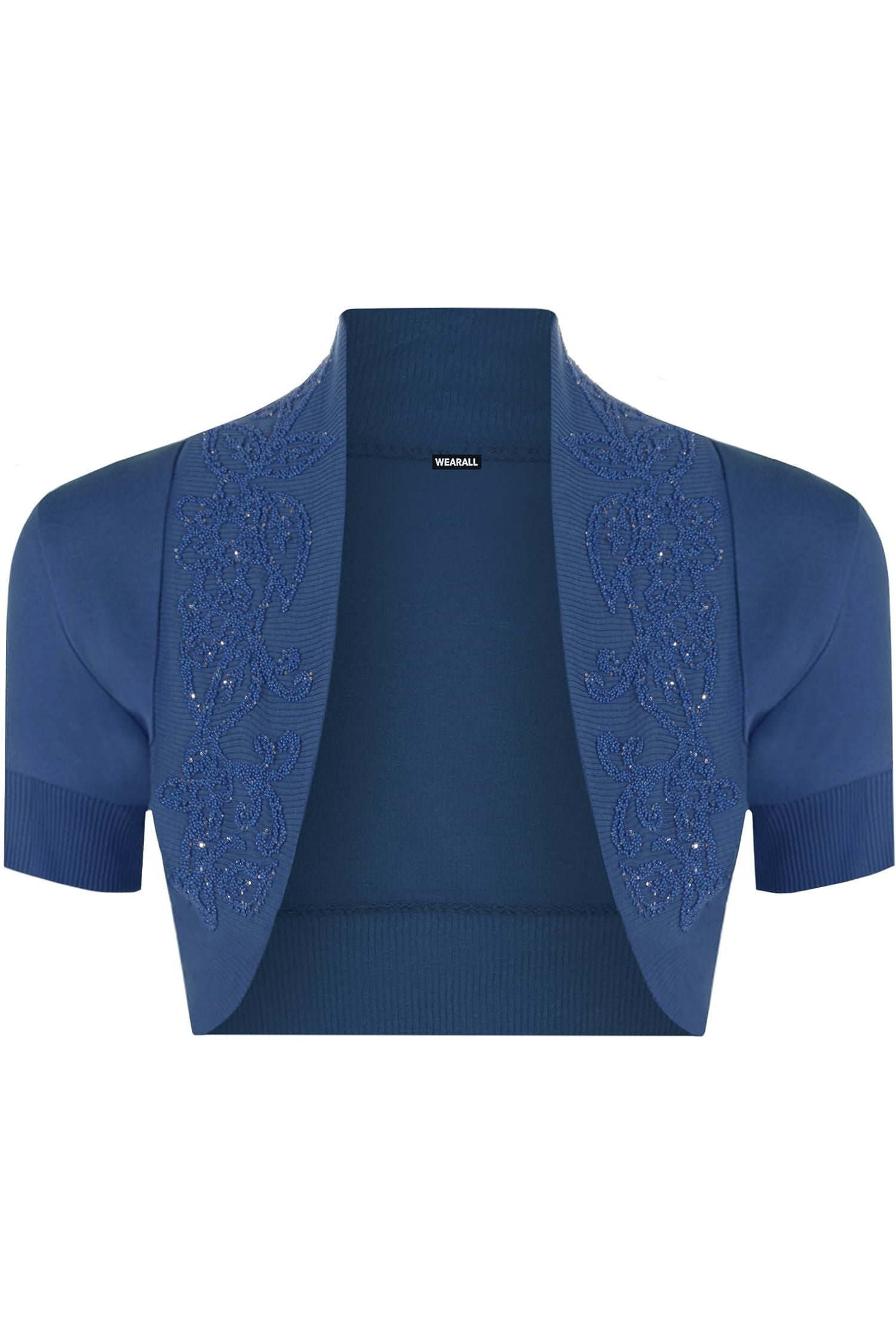 Short Sleeve Beaded Shrug Tops WearAll Blue 8-10