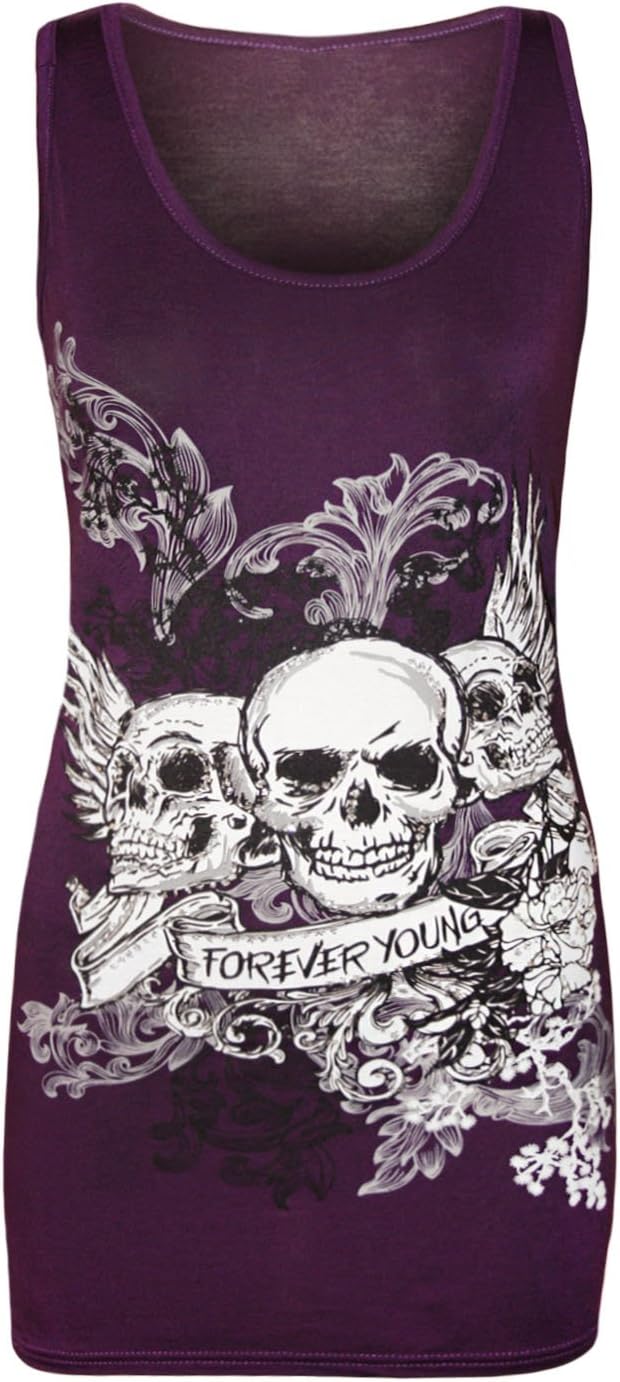 Forever Skull Print Vest Top Top WearAll Purple 12-14