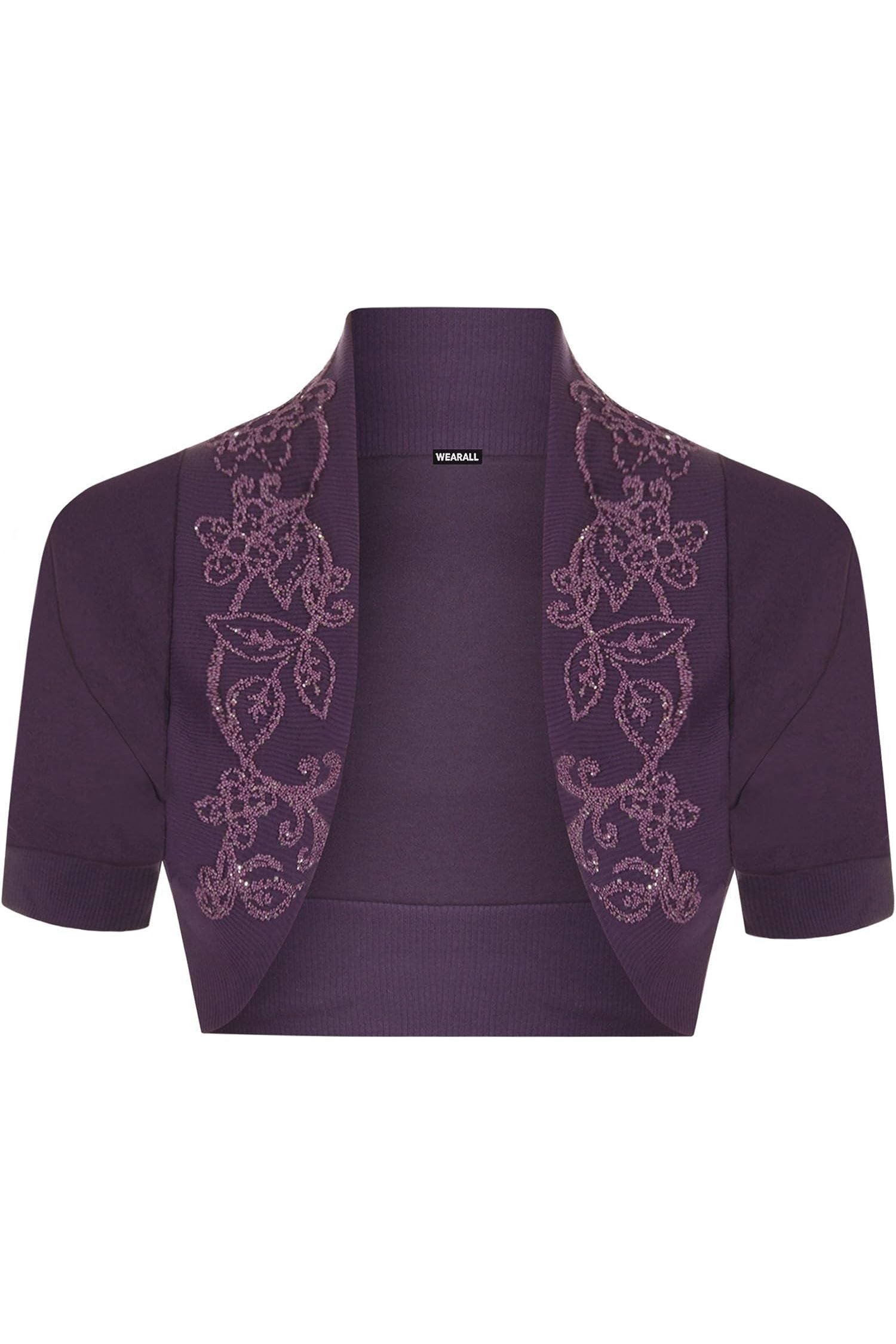 Short Sleeve Beaded Shrug Tops WearAll Purple 8-10