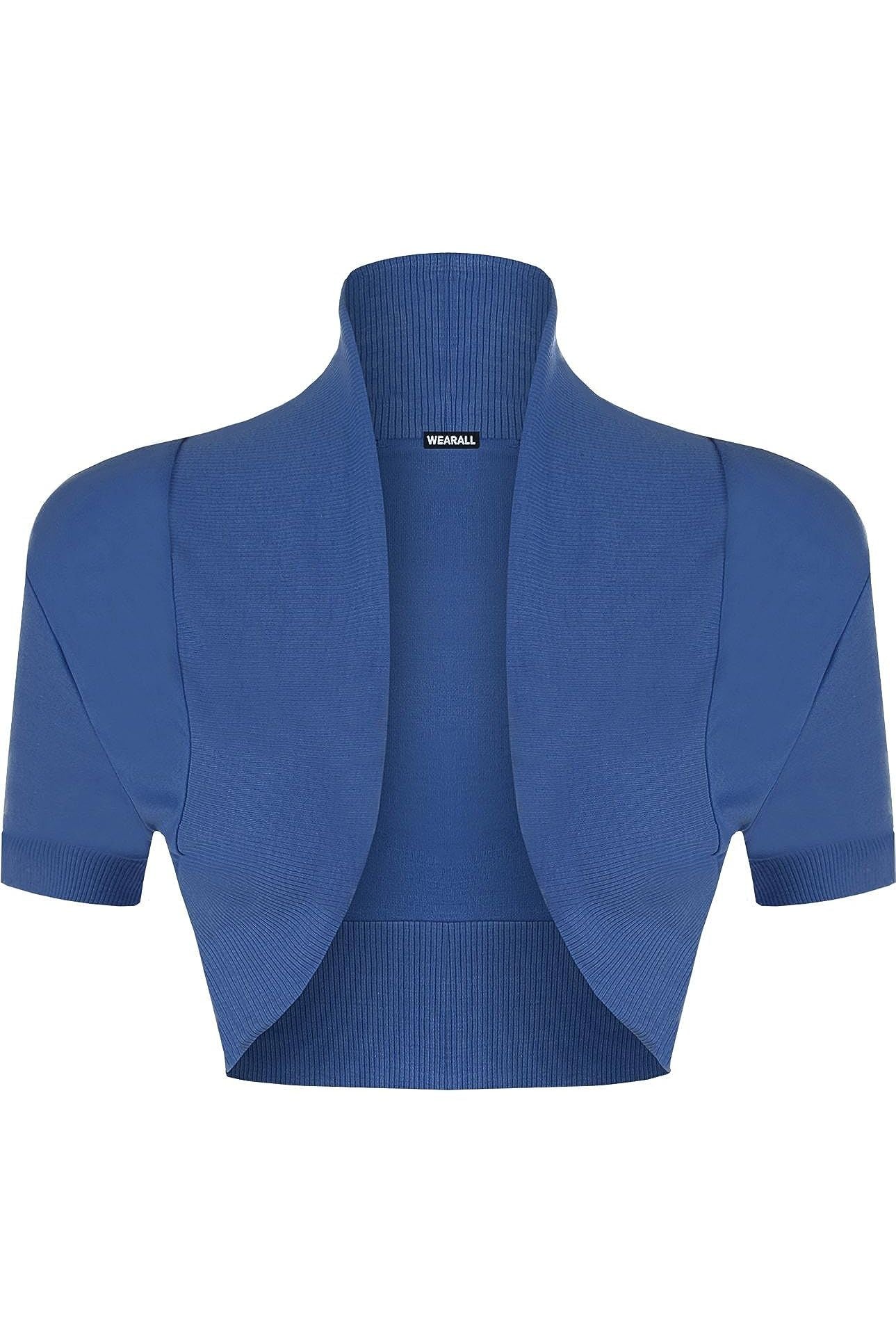 Short Sleeve Ribbed Bolero Shrug Tops WearAll Blue 12-14
